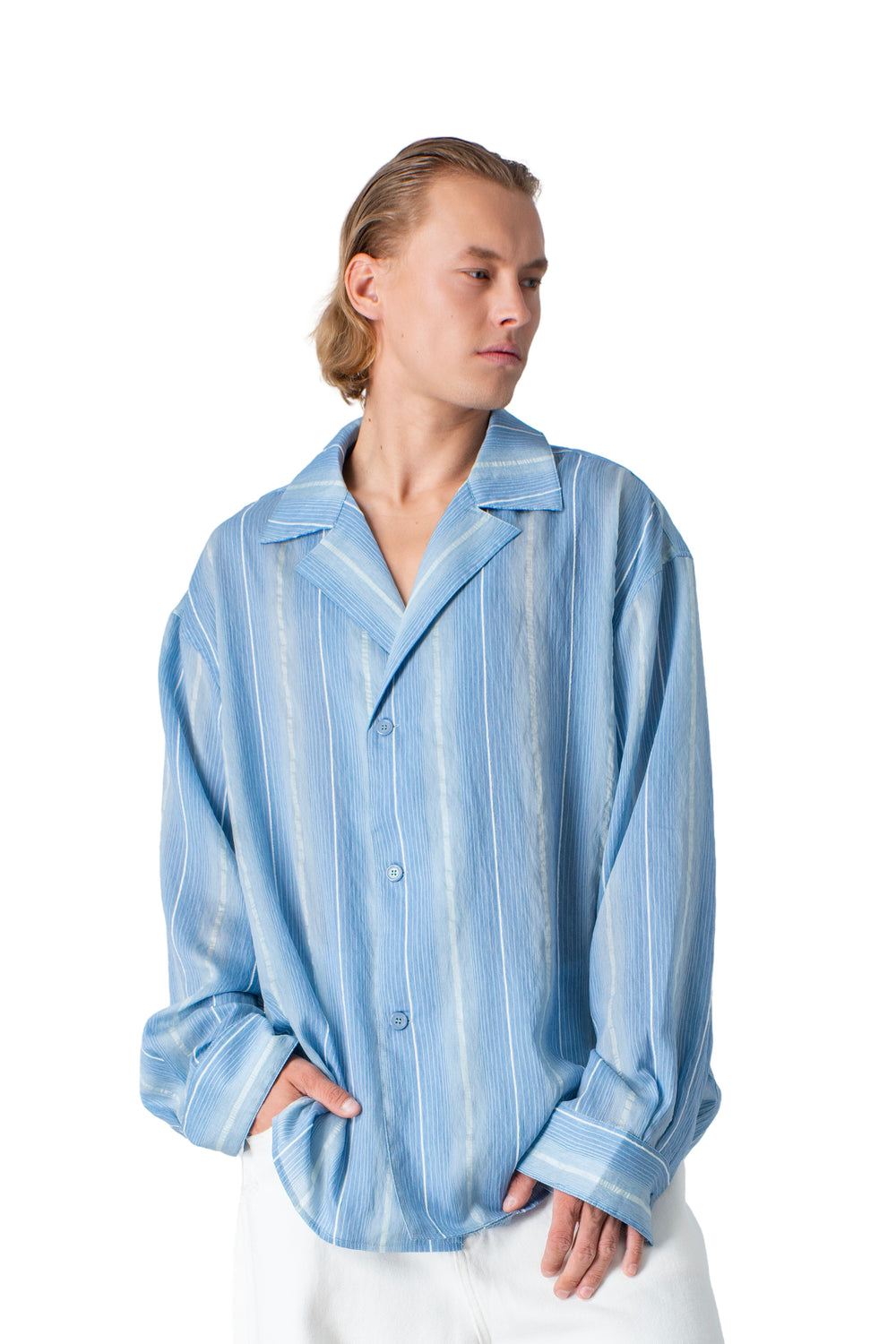 Men’s Striped Linen Blend Shirt blue