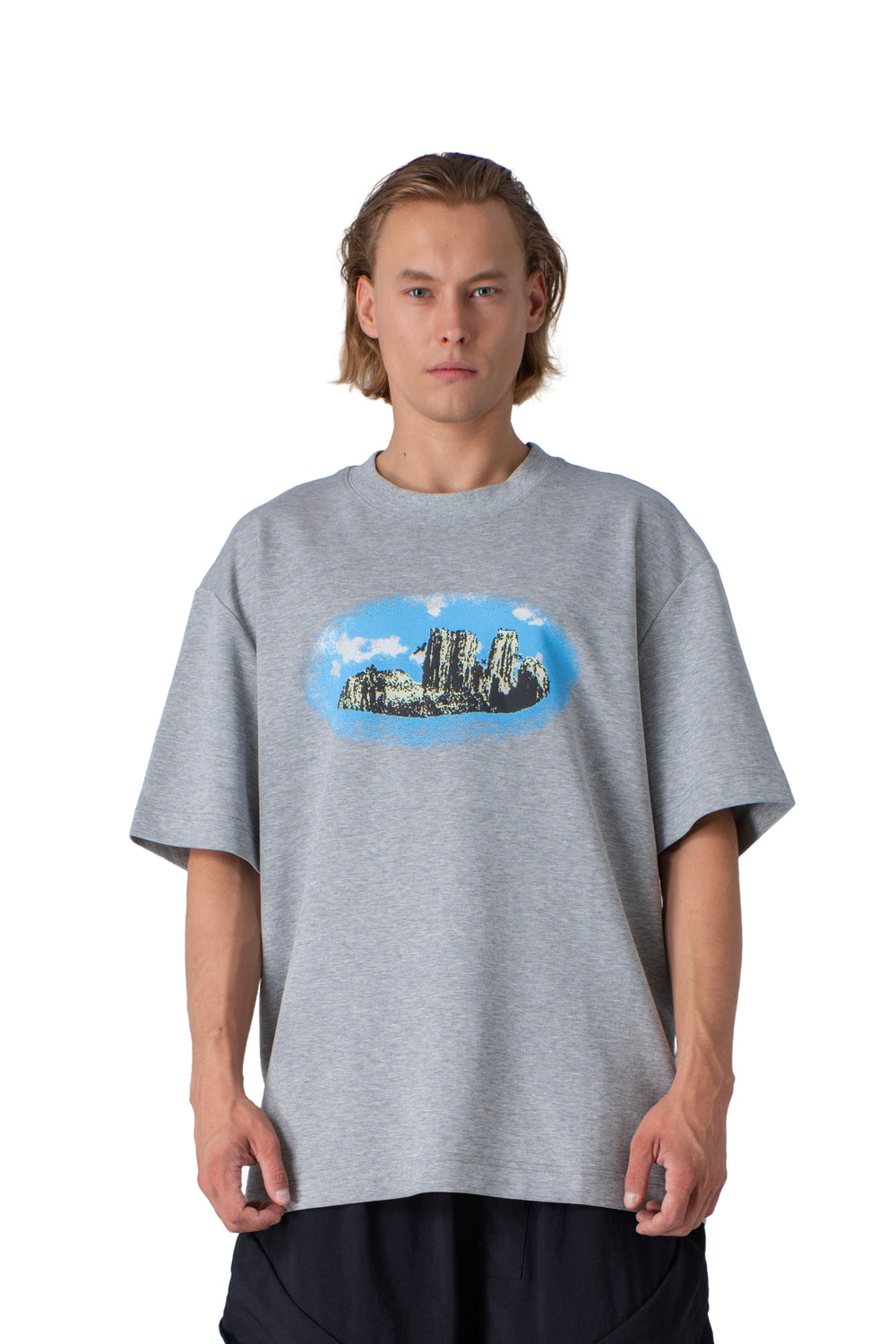 grey t-shirt with graphic design